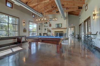 Game room, billiards table & shuffleboard